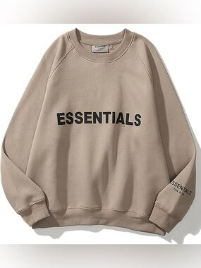 Essentials Men’s Crewneck Sweatshirt in Taupe with Black Logo
